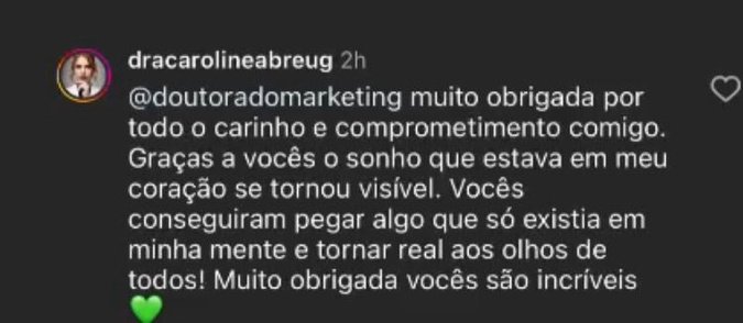 Mensagem de cliente agradecendo por viver esse sonho junto com a equipe